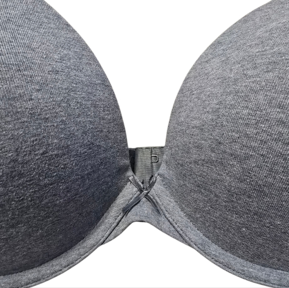 Cacique T-Shirt Bra Womens 46B Gray Boost Plunge Underwire Logo Spellout Classic - Picture 2 of 7